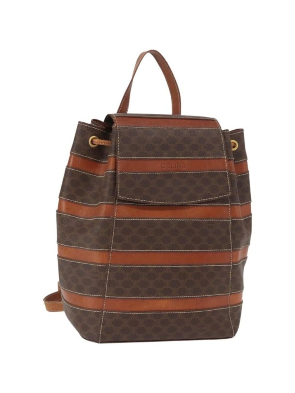 CELINE Macadam Canvas Backpack PVC Leather Brown Gold